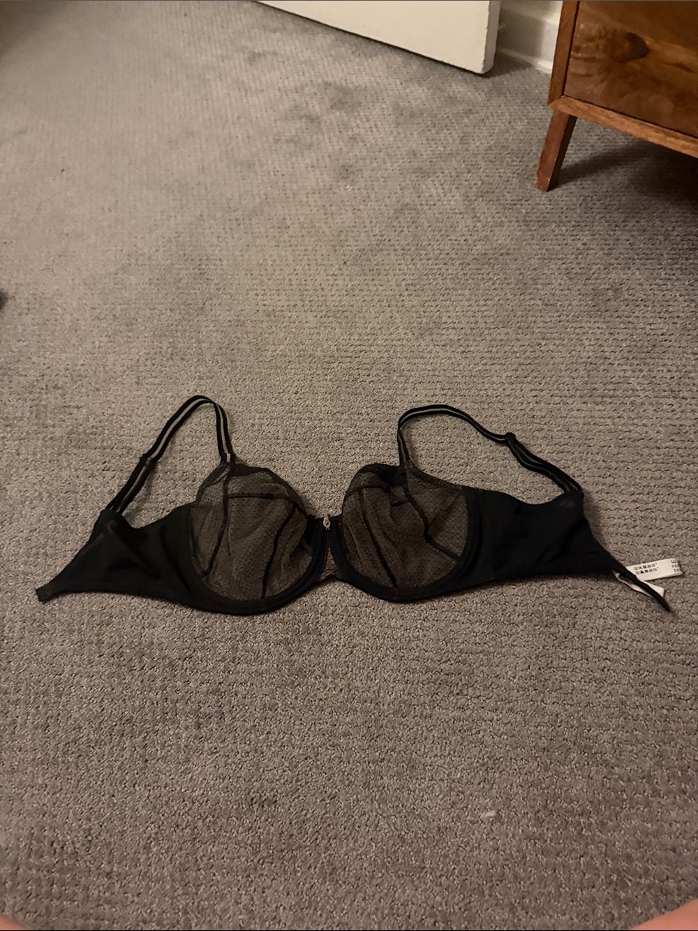 Black Sheer Underwire Bra with Mesh Cups